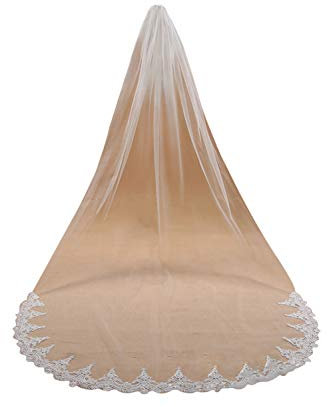 Babyonline Brautschleier mit Spitzenkante und Kamm, Weiß/Elfenbeinfarben - Beige - Einheitsgröße