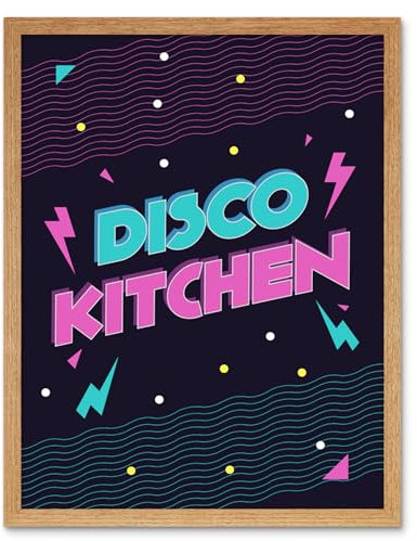 Wee Blue Coo Disco Küche 80er Kunstplakat Gerahmter Druck 30x40 cm