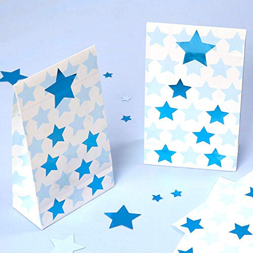 Premium Weddings Papiertüten Sterne hellblau blau metallic 20 x 12 x 6 cm, 5 Stück
