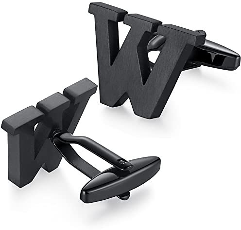 HONEY BEAR 1 Paar Herren Edelstahl Manschettenknöpfe Hochzeit Cufflinks Manschettenknopf Silber Buchstabe,MEHRWEG (W-schwarz)