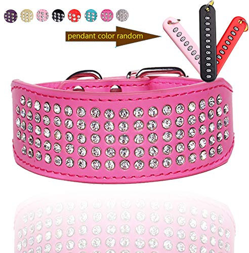 Elegel Hundehalsband Leder Breit große kleine mittelgroße Hunde Schwarz Rot Rosa Pink mit Strass und Anti-verlorene Handynummern Anhänger
