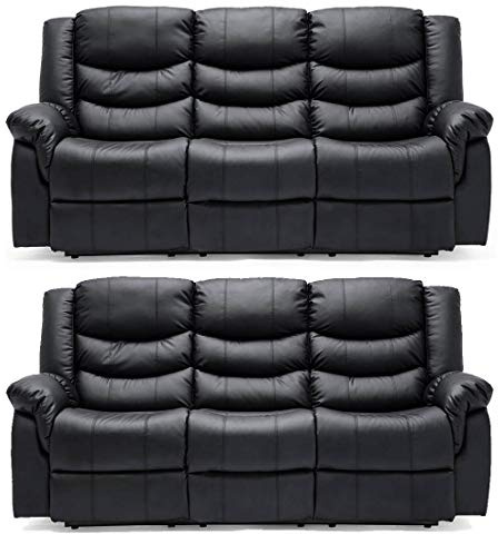 More4Homes SEATTLE HIGH BACK BONDED LEATHER RECLINER 3 + 2 + 1 SOFA ARMCHAIR SET SUITE (Black, 3 + 3 Seater)