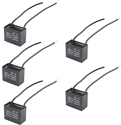 Fielect CBB61 Kondensator für Deckenventilator, 450 V AC, 3,5 uF, 2 Drähte, metallisierte Polypropylen-Folie, Kondensatoren für Deckenventilator, 5 Stück