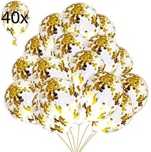 40 Luftballons Gold Konfetti Helium Glitter Pailletten Latex Ballons für Deko Party Feier Dekoration für Geburtstag, Geburtstagsdeko und Neujahr