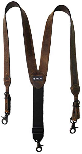 ARIAT Men's Logo Patch Gallus Distressed Suspenders, Medium Brown, Large