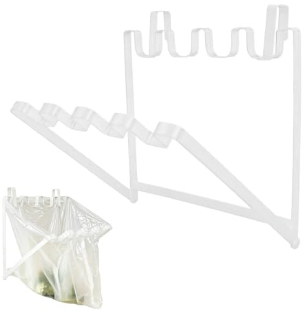 Support De Sac Poubelle En Métal, Support De Suspension Pliant Support Sac À Déchets Porte-Sac De Poubelle Pour Crochet De Cuisine Sac À Ordures Tiroir De Porte Arrière(Blanc)