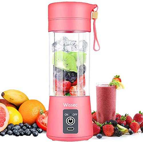 Wissec Frullatore Portatile, 380 ml Mini Frullatore Rosa, Adatto per Frullati e Frappè, Frullatore Elettrico, con Ricarica USB, Sei Lame 3D per un Ottimo Effetto Frullatore, BPA Free