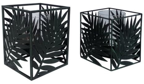 TrendLine Windlicht Teelichthalter Metall Palme Schwarz Kerzenhalter 12x12x14cm