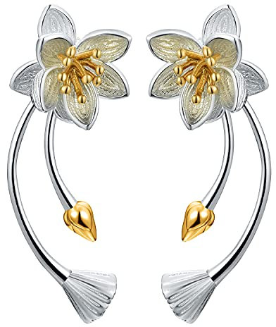 ✦ Geschenke für Frauen ✦Springlight Ohrringe Silber 925 Lotus Whispers Lange Ohrringe Blumenohrringe mit Doppeltem Verwendungszweck Schmuck Damen Personalisierte Geschenke.(Gold Flower Bud)
