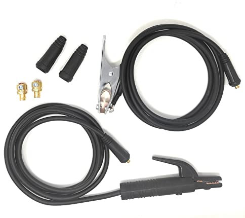 ELCAN Pinza portaelectrodos y pinza de masa de 300A profesional con 3 metros de cable de cobre cada uno con conectores 10-25 montado y 2 conectores 35-50 extra…
