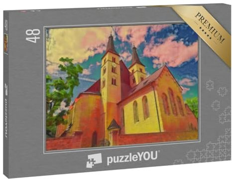 puzzleYOU: Puzzle 48 Teile „im Kunst-Stil von Franz Marc - Heiligkreuz Nordhausen Dom in Thüringen, Deutschland“