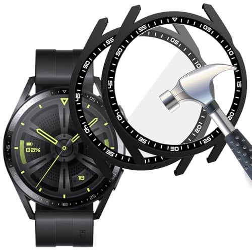 Acadeny Hülle [3 Stücke]Mit Gehärtetes Glas Displayschutz Kompatibles für Huawei Watch GT3 46mm,9H Härte 360° Rundum Schutzhülle Ultradünne Schutz PC Case,2Schwarz+Transparent