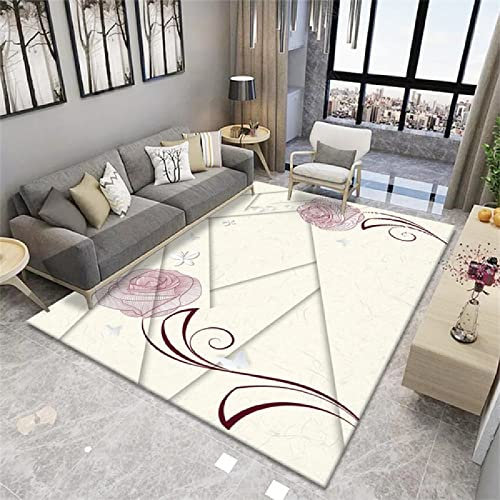 DJHWWD Tapis Poil Ras Tapis Entrée Rose Beige Motif Floral Design Salon Chambre Adulte sûr et Durable Lavable en machineTapis Enfant 200X300cm