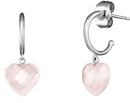 Engelsrufer ERE-HEART-RQ-CR Boucles d'oreilles créoles en argent sterling avec pendentif cœur en quartz rose argenté, taille unique, Argent sterling, Quartz