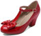 Lizoleor Women Closed Toe Ankle Strap Mary Jane Block Heels Pumps Bows Lovely High Heeled Wedding Dress Summer Party Shoes Girls Red Size 1.5 UK/34