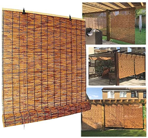 LIJINBO Bamboo Roller Blind Window Roller Blind Wood | Roman Blind Bamboo For The Kitchen | Vertical Blackout Blinds | Roller Blinds For Kitchen French Doors (Color : Brown, Size : 1.1x1.4m)