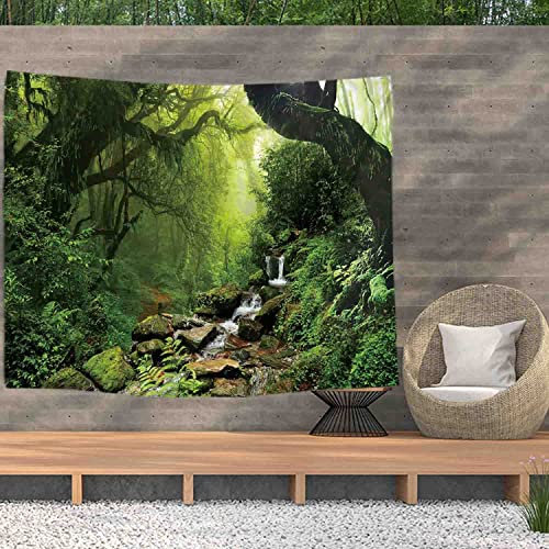 Ulticool Poster mural motif forêt tropicale nature, plantes écologiques, cascade - 200 x 150 cm - Poster de jardin - Grande tapisserie - Accessoire de décoration pour jardin et salon