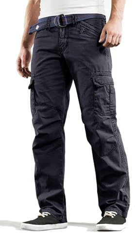 Timezone BenitoTZ Herren Cargohose Benito mit Stoffgürtel (W33/L34, Benito 3393 dunkelblau)
