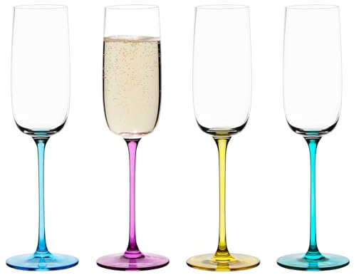Anton Studio Designs Gala Handmade Champagne Flutes Perfect Party Tableware for Weddings and Celebrations - 200 ml - Multi-Coloured - Set of 4 Elegant Champagne Glasses
