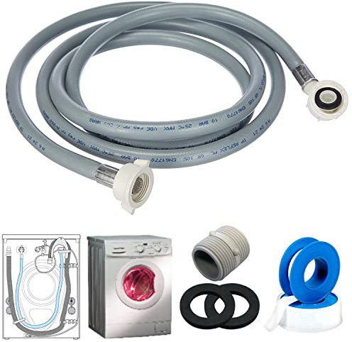 Parpyon® Lavatrice Tubo Carico CM 200 Scarico Lavastoviglie Sifone scarico Lavasciuga doppio, Rubinetto Lavatrice Curvetta, Raccordo 2 Vie (Tubo Carico 200CM)