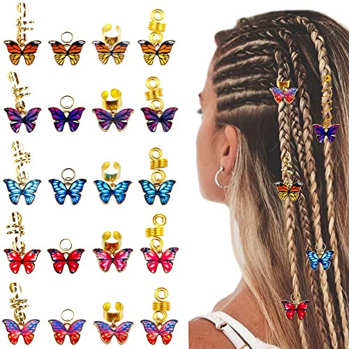 Niuhong 20 Pcs Braids Schmuck Schmetterling Zöpfe Metal Cuffs Loc Clips Haarschmuck Dreadlocks Haarspiralen Haarperlen Dread Lock Legierung Haareflechten Haar Geflecht Ringe DIY Frauen Und Männer