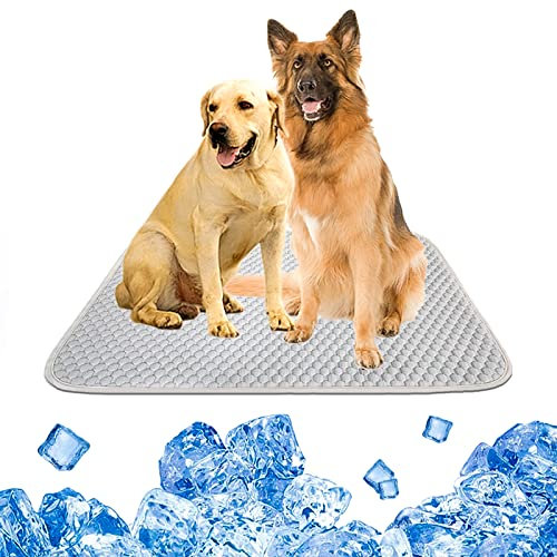 NAYAHOSE Kühldecke Für Hunde Selbstkühlend, Hundematte Sommerbett aus Ungiftigem Eisseide-Material, Komfortabel Wasserdicht Kühlende Kälte Haustier Kühlmatte (Grau, XL 70 * 55cm)