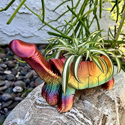 DonDown Penisse Schildkröten Blumentopf, Harz, Garten, Mehrfarbig, Tierdruck, Outdoor, 15cm, Lustig Sukkulenten Blumentopf