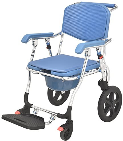 LXBH Toilettenstuhl für Senioren mit Rollen, Toilettenstuhl Klappbarer WC Stuhl, Dusch Toilettenstuhl Fahrbar Nachtstuhl, Duschstuhl mit Rollen für Behinderten, Bis 150 Kg