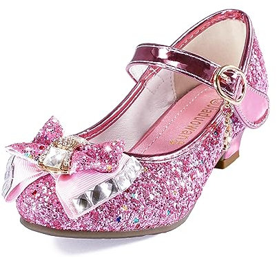 TRIWORIAE-Scarpe Principessa Bambina Bimba, Scarpe Glitterate con Tacchi per Ragazza, Scarpe Cosplay con Paillettes Eleganti per Cerimonia Festa Rosa 33