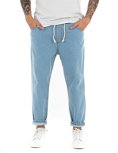 Giosal Byxor Herr Enfärgade Breaked Jeans Elastic Dragsko, Ljus Denim, XL