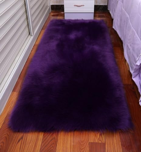 Plüschteppich Hochflor Flauschiger Teppich rutschfest Teppichvorleger Rugs Vorleger Carpets Auslegeware für Wohnzimmer Schlafzimmer Korridor Balkon Erkerfenster Arbeitszimmer,Lila,60x60cm