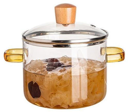 Marmite À Mijoter Transparente Marmite En Verre Marmite Transparente Avec Couvercle 1,6 L Pot Transparent À Double Poignée Marmite À Mijoter En Verre Micro-Ondable Marmites En Verre Universelles Résis