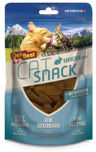 DeliBest Cat Snack aus Kaninchen mit Weissdorn/Katzen Leckerlies getreidefrei/Katzen Snack ünterstützt Herz-Kreislauf-Funktionen, fettarm und proteinreiches Fleisch / 45g