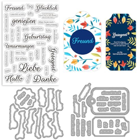 ORIGACH Deutscher Geburtstag Feiern Stanzformen und Stempelset für DIY Scrapbooking Album Dekorative Papierformen Kartenherstellung