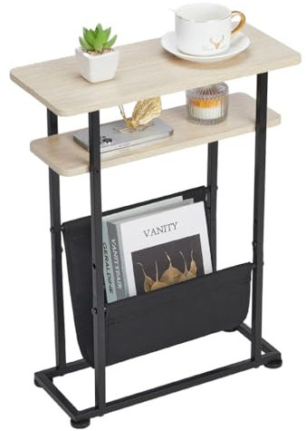 ZEXVIDA Small Side Table for Small Spaces - Slim End Table with Magazine Holder - 2 in 1 Narrow End Table Living Room - Skinny Bedside Table Nightstand Bedroom Thin Side Table (Oak)