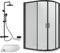 Balterley Offset Quadrant Shower Enclosure, Offset Quadrant Tray, Waste & Thermostatic Shower Kit, 6mm Toughened Safety Glass Door, Bar Handle Sliding Glass Door, Round Showerhead & Handset (Black)