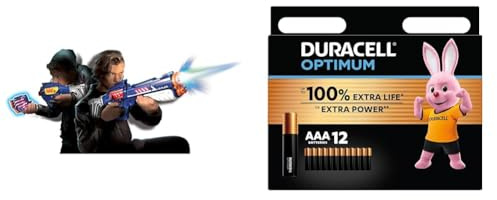 Silverlit 86872 Lazer M.A.D. -Advance Battle Ops Blasters X Extreme Version + 2 Ziele + 2 Schläger + 1 Pumpenmodul + 1 Multi-Shooting-Modul, Rot/Gelb + Duracell Optimum Batterien AAA, 12 Stück, bis zu
