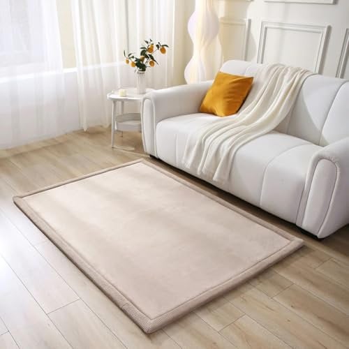 Wolkenweiche Spielmatte Baby 170 x 120 x2,5cm, beige – Kinderzimmer Teppich mit hochwertigem Memory-Schaum – Krabbelmatte Baby mit Rutschfester Unterseite – Krabbeldecke, Kinderteppich, Tatami Matte