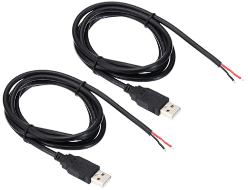 Patikil 1.5M/5Ft USB 2.0 A Male Bare Wire Cable, 2 Pcs 18AWG 5V 5A USB A Plug to 2 Pin Bare Wire Open End Connector for DIY Equipment Repair