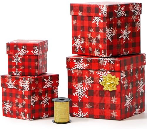 JOYIN 4 Pcs Christmas Nesting Gift Boxes, Xmas Stackable Gift Boxes Set with Lids for Gift Wrapping Party Decor, Christmas Decorative Stacking Boxes with 4 Size