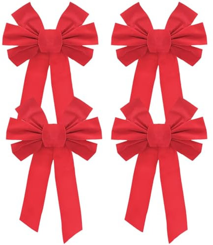 WSAMJIN 4 Stück Rote Schleifen Weihnachten, Weihnachtsschleifen Rot Deko, Große Girlandenschleifen, Weihnachtsbaumschmuck Glitzer Schleifen für Hochzeit, Weihnachtsdeko, Geschenkboxen (25×40cm