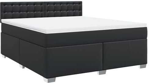 vidaXL Boxspringbett, Doppelbett mit LED Matratze Matratzenauflage, Bettgestell mit Lattenrost Kopfteil, Polsterbett Bett für Schlafzimmer, Schwarz 180x200cm Kunstleder