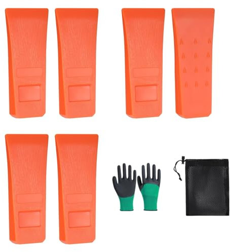 6 Zoll Kettensägen Fällkeil Set für Sicheres Fällen - 6 Stück Fällkeil Kunststoff mit Handschuhen und Netztaschefür - für Holzfäller zum Kontrollierten Fällen von Bäumen Schlagfest
