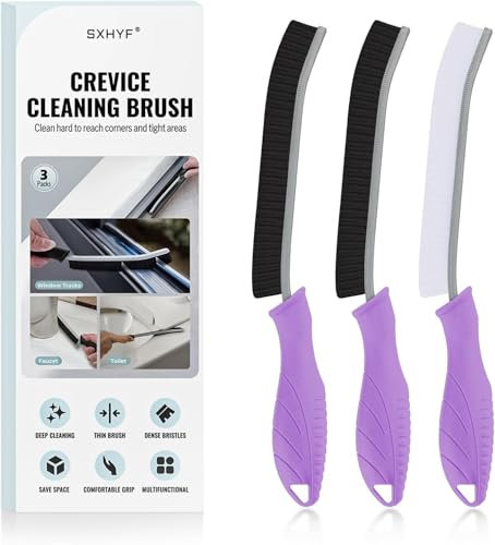 SXhyf Cleaning Brush - Hard Bristle Crevice Cleaning Brush, Multifunctional Gap Cleaning Scrub Brush, Cleaning Tools for Household Use, Home, Kitchen, Bathroom, Window, Vehicle (Purple Handles)