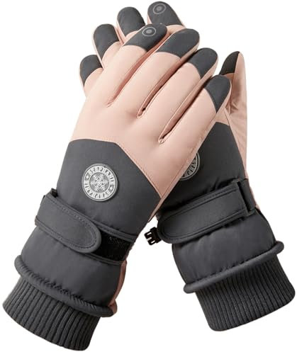 Hjkiopc Gants de Ski pour Femmes Hiver Coupe - Vent imperméable à l'eau Neige écran Tactile Chaud Gants Polaire Chaud épaississement Gants Ski Running Cyclisme randonnée (Foncé Gris et Rose)