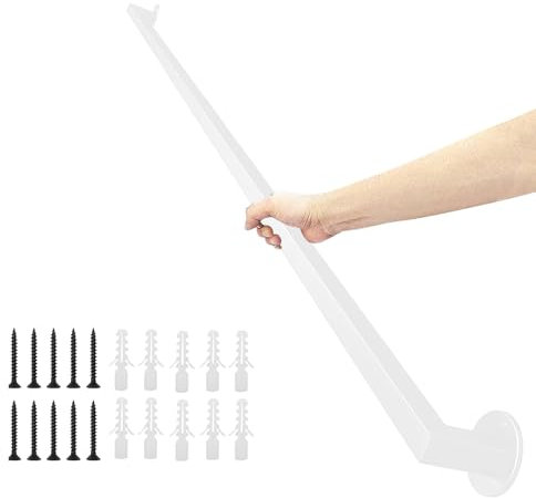 Lanmmraifc Pasamanos para escaleras, Kit Completo de pasamanos para escaleras de Interior y Exterior de 30 a 600 cm, de Metal Blanco, con Tubo Cuadrado(300cm)