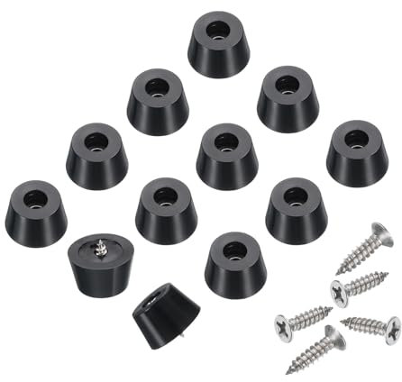 sourcing map 24pcs Rubber Feet Bumpers Buffer Conical Rubber Feet Pad with 4mm Screws for Cutting Board, Cutting Board Feet Non-Slip, Cutting Board Rubber Feet (Black, 0.5H x 0.8D)