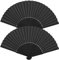 Leikedun 2 Pack Black Silk Fabric Hand Fans, Chinese Fan, Folding Hand Fan Handheld Fan for Wedding, Preference, Performance, Dancing,Home Decoration