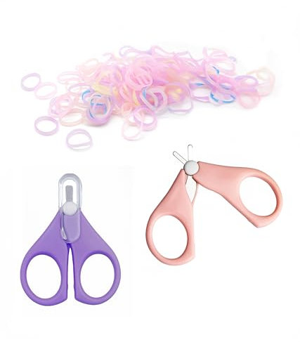 50 Pcs Colorful Elastic Hair Bands Set with 2 Pcs Colorful mini Scissors for Easy Cutting - Hair Rubber Band Cutter,No Damage Hair Accessories for Toddlers, Girls, and Women