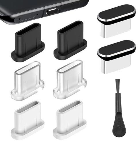 LunarCharm 8 tapones antipolvo USB C aplicables a la serie iPhone 15/16, cubierta de conexión USB C con cepillo de limpieza, tapa antipolvo USB C, protección del conector de carga